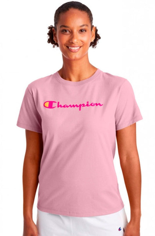 Camiseta Champion Feminina Logo Script Rosa - NewSkull
