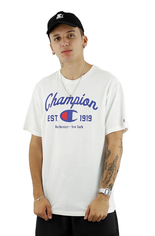 Camiseta Champion Logo Arc Script Branca - NewSkull