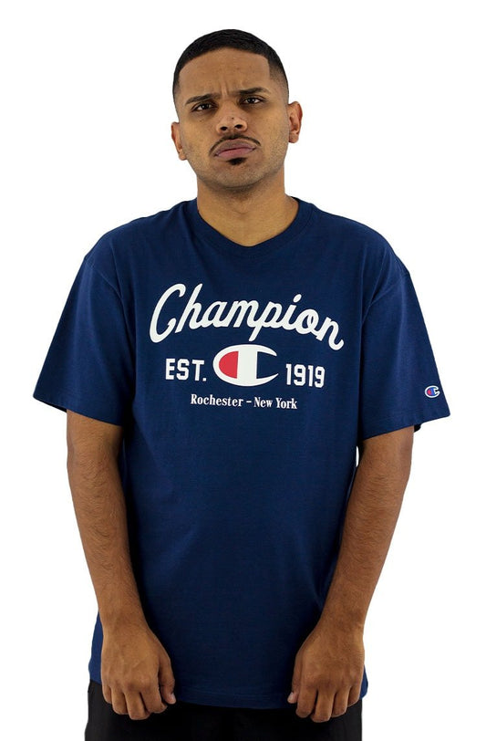Camiseta Champion Logo Arc Script Marinho - NewSkull