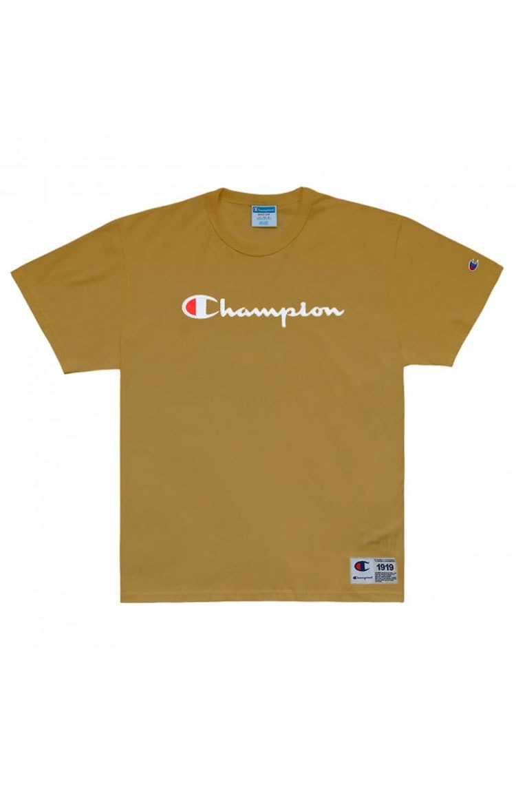 Camiseta Champion Logo Bordado Amarelo Escuro - NewSkull
