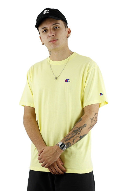 Camiseta Champion Logo Bordado C Pequeno Amarela - NewSkull