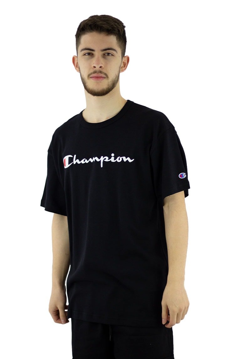 Camiseta Champion Logo Bordado Life Tecido Grosso Preto - NewSkull