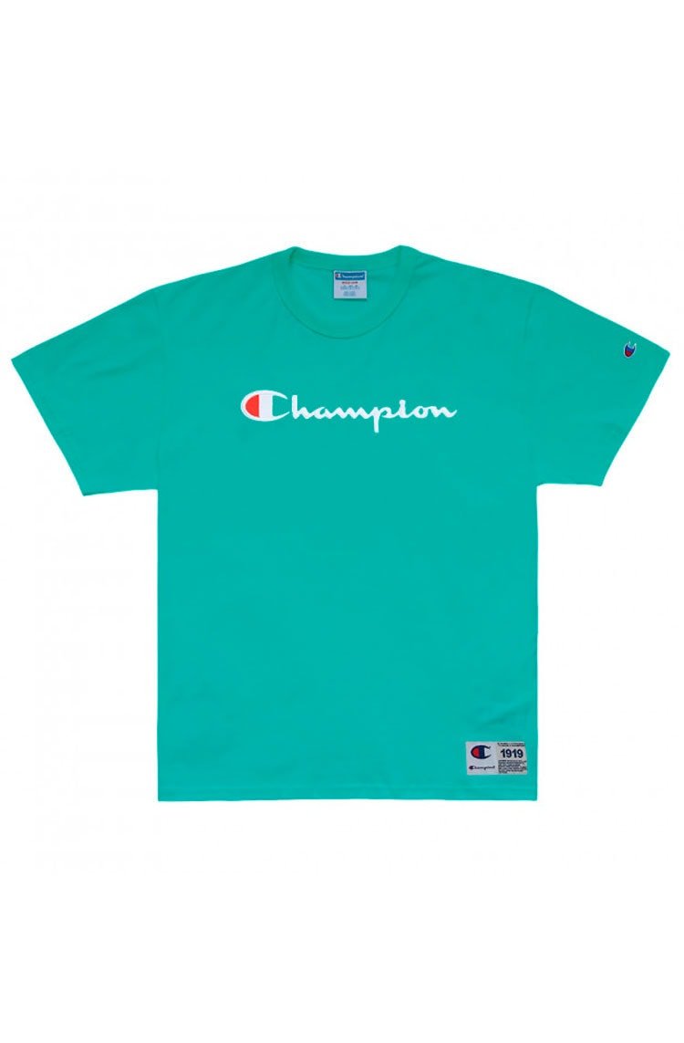 Camiseta Champion Logo Bordado Verde/Branco - NewSkull