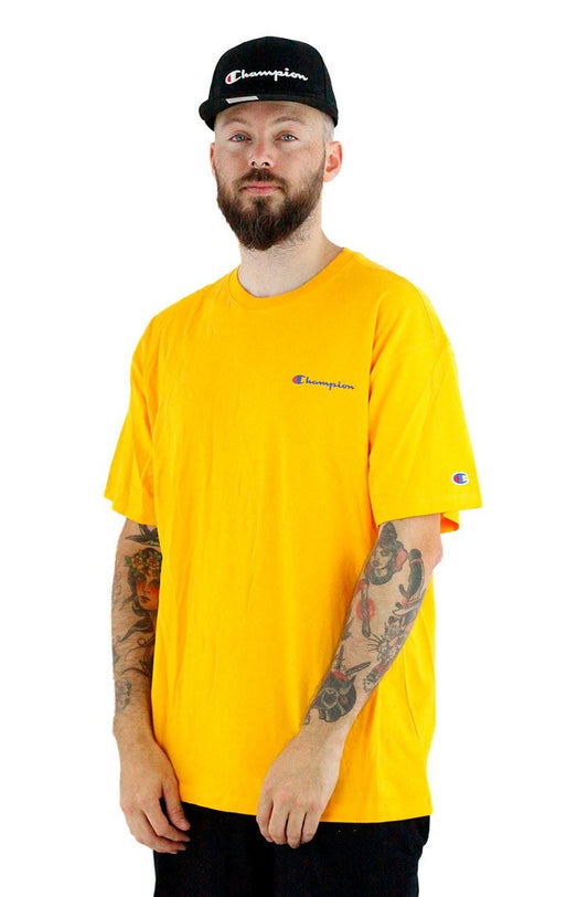 Camiseta Champion Logo Mini Script Ink Amarela - NewSkull