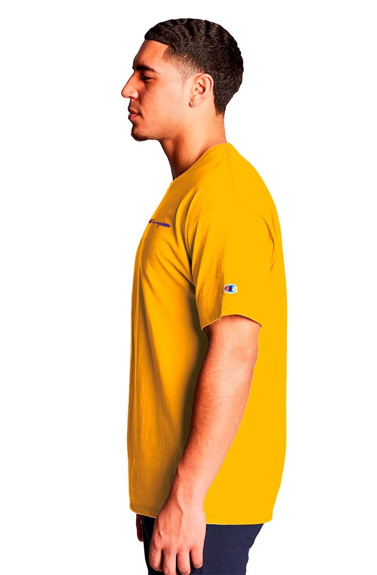 Camiseta Champion Logo Mini Script Ink Amarela - NewSkull