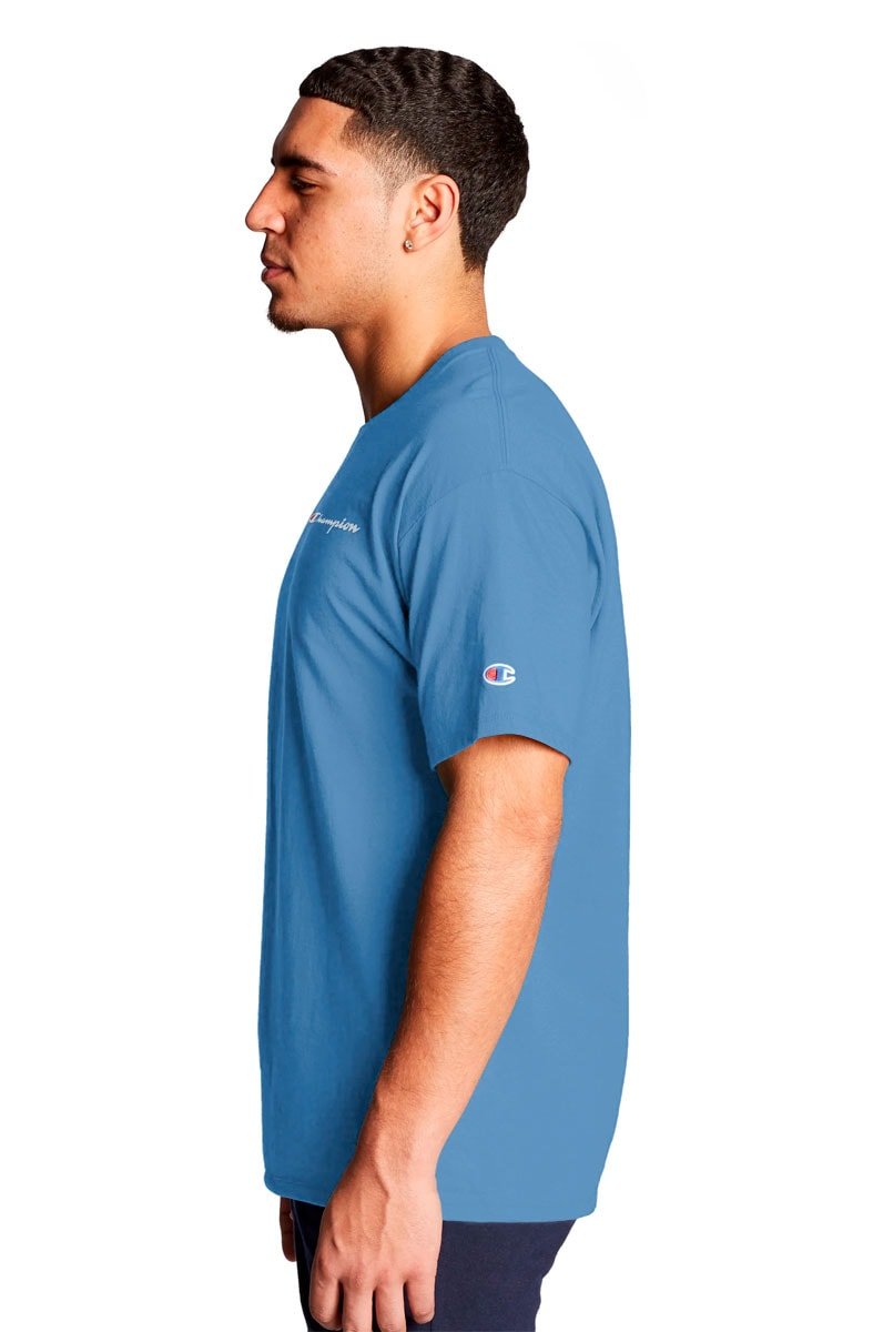 Camiseta Champion Logo Mini Script Ink Azul Medio - NewSkull