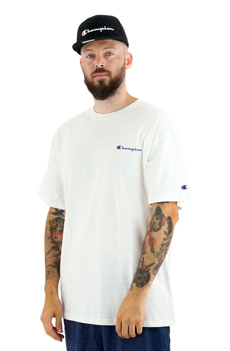 Camiseta Champion Logo Mini Script Ink Branca - NewSkull