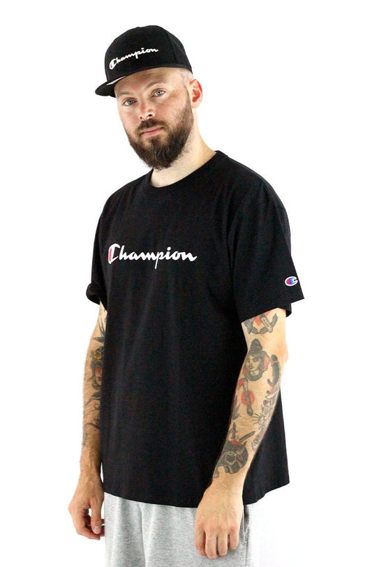 Camiseta Champion Logo Script Ink Preta - NewSkull