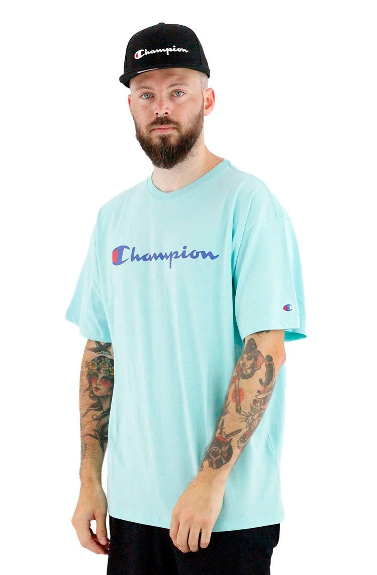 Camiseta Champion Logo Script Ink Verde Menta - NewSkull