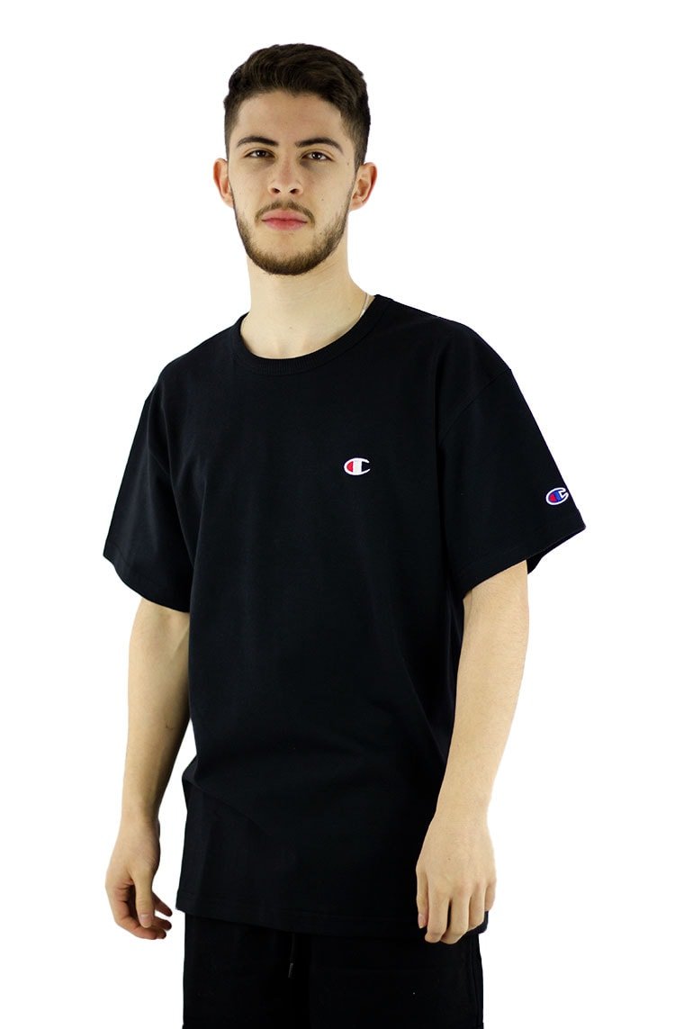 Camiseta Champion Malha Grossa C Logo Embroidery Color Preta/Branca - NewSkull