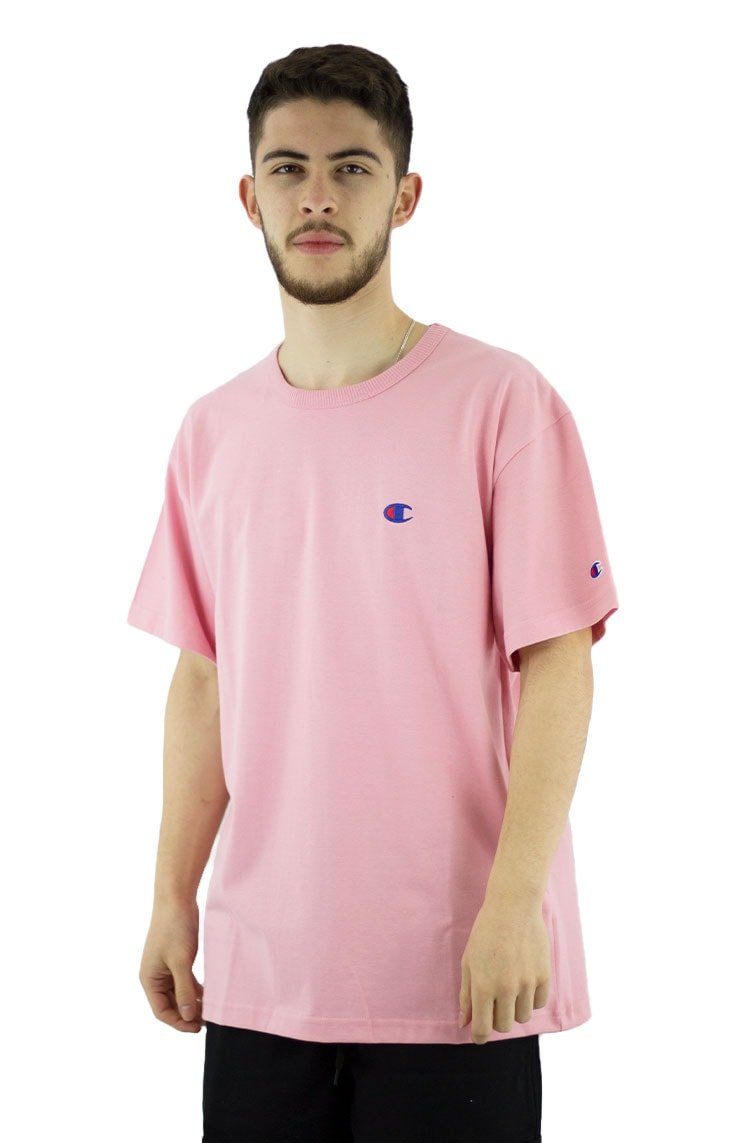 Camiseta Champion Malha Grossa C Logo Embroidery Color Rosa/Azul - NewSkull