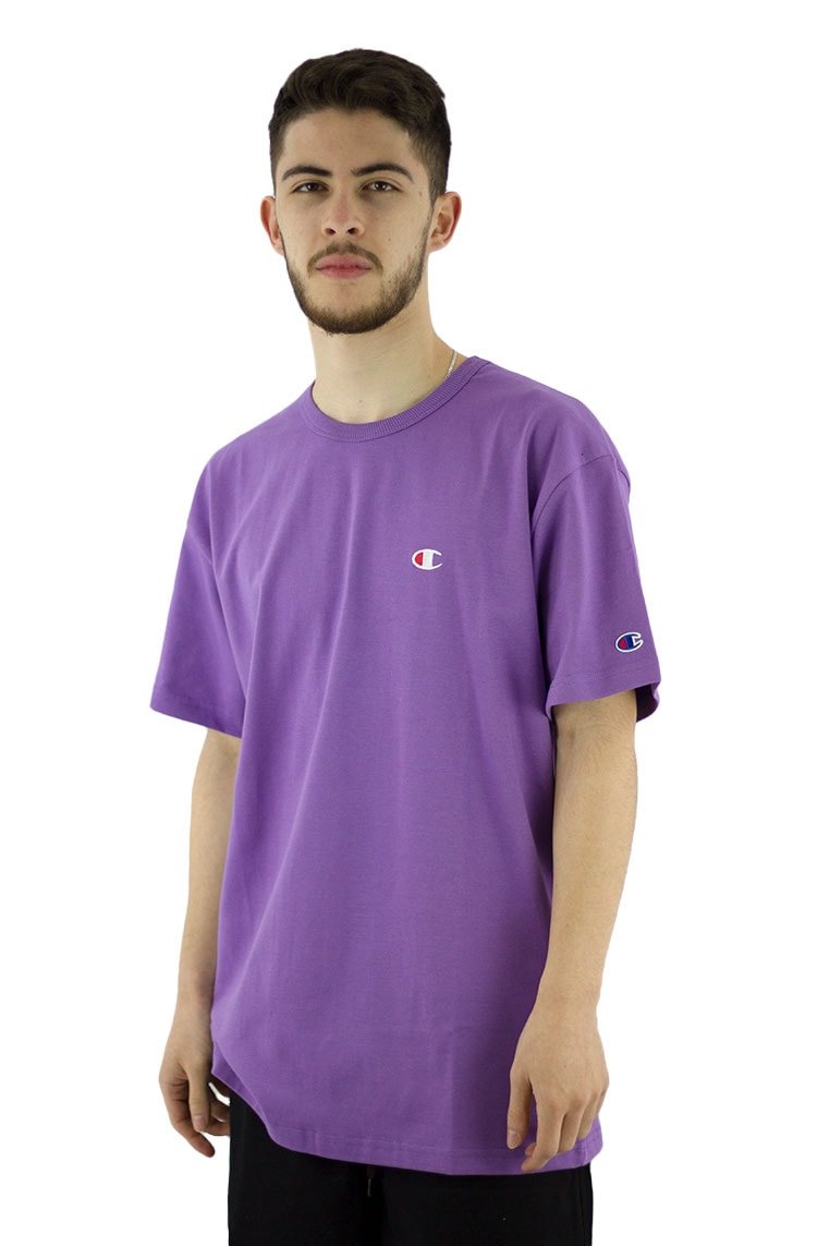 Camiseta Champion Malha Grossa C Logo Embroidery Color Roxo/Branco - NewSkull