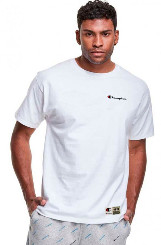 Camiseta Champion Malha Grossa C Mini Scripit Logo Embroidery Color Branco/Preto - NewSkull
