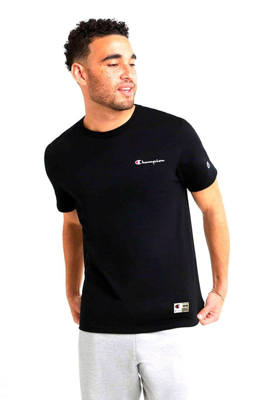 Camiseta Champion Malha Grossa C Mini Scripit Logo Embroidery Color Preto/Branco - NewSkull