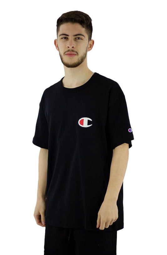 Camiseta Champion Malha Grossa C Patch Felt Preta/Branca - NewSkull