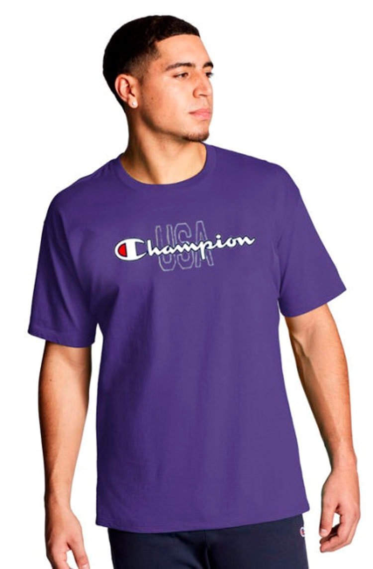 Camiseta Champion Manga Curta Logo Mnini USA Roxo/Branco - NewSkull