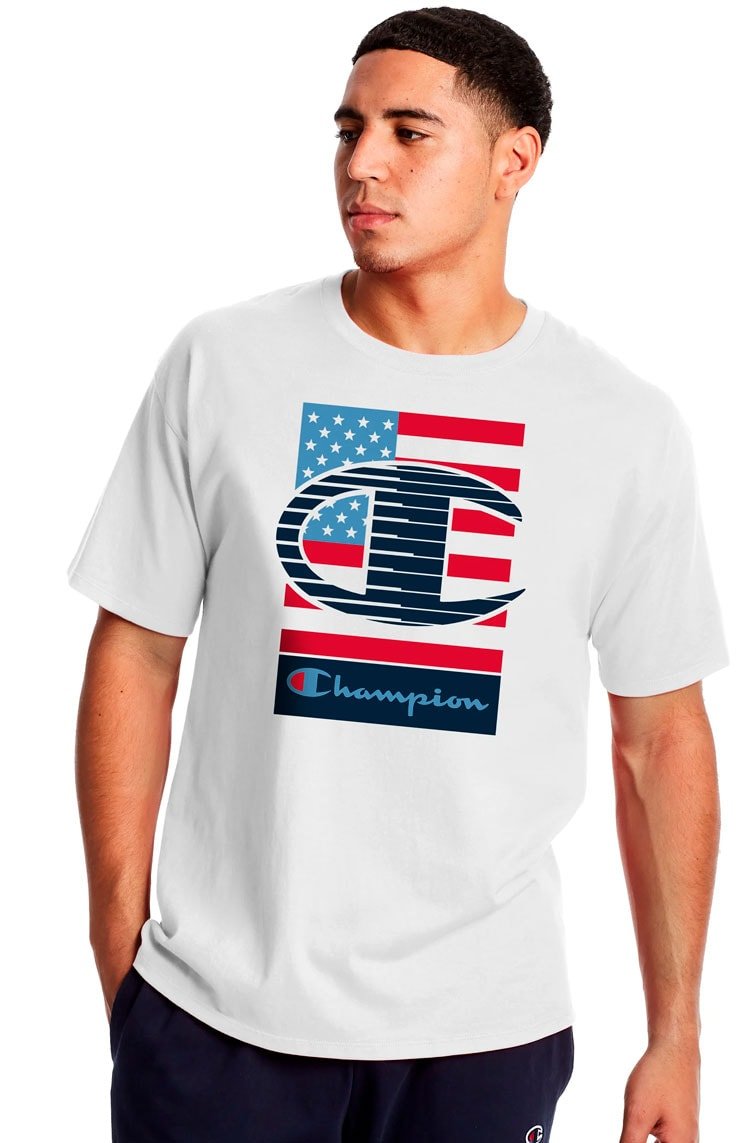 Camiseta Champion Manga Curta Patrit Usa Flag Off White - NewSkull
