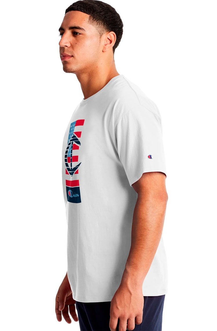 Camiseta Champion Manga Curta Patrit Usa Flag Off White - NewSkull