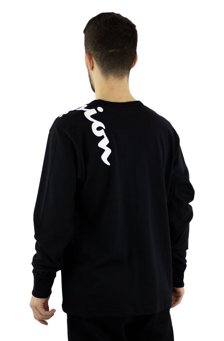 Camiseta Champion Manga Longa Malha Grossa Shoulder Script Logo Ink Preta/Branca - NewSkull