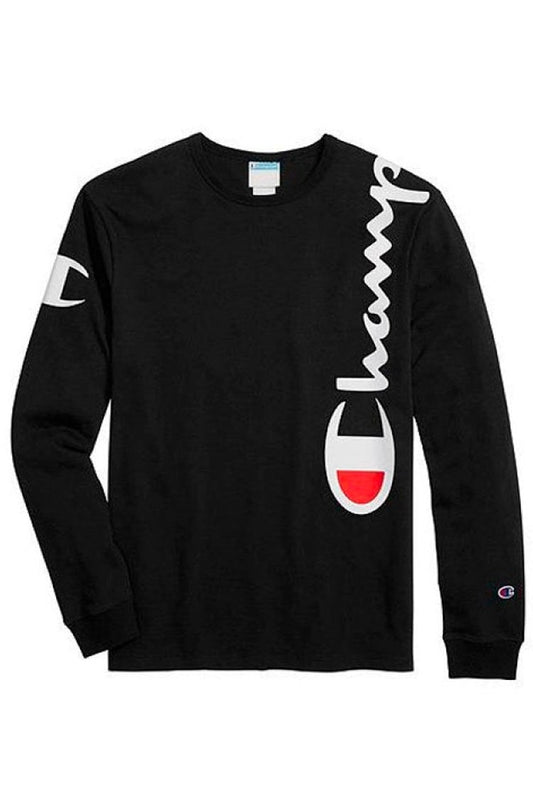 Camiseta Champion Manga Longa Over The Shoulder Preto/Branco - NewSkull