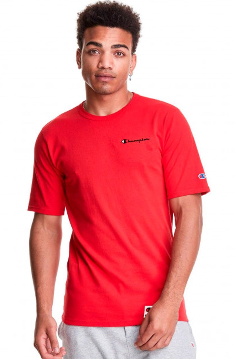 Camiseta Champion Mini Script Bordado Vermelho/Preto - NewSkull