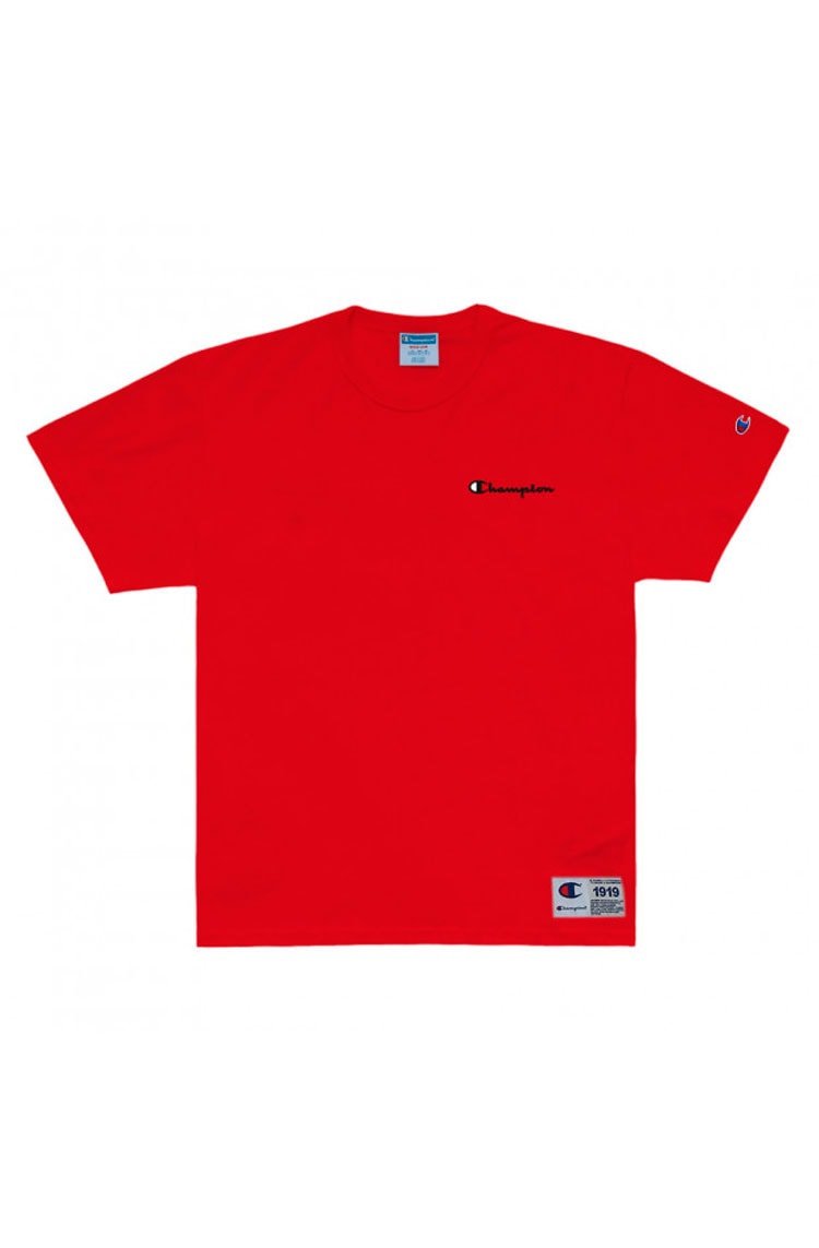 Camiseta Champion Mini Script Bordado Vermelho/Preto - NewSkull