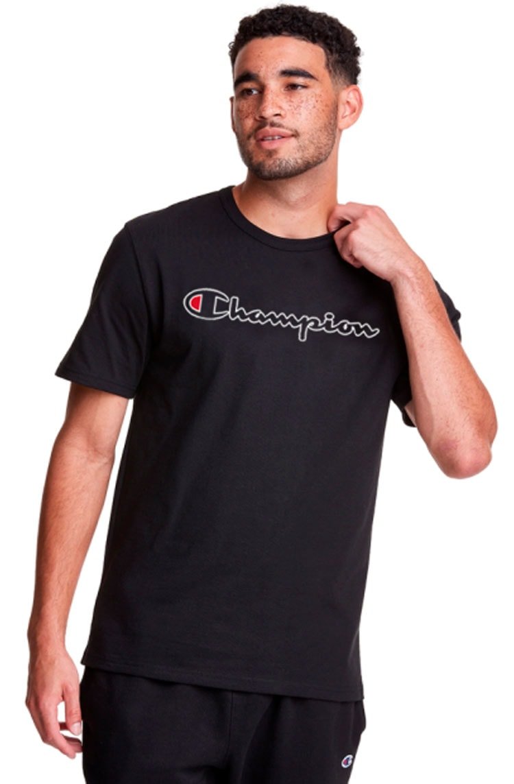 Camiseta Champion Script Logo Contour Preto - NewSkull
