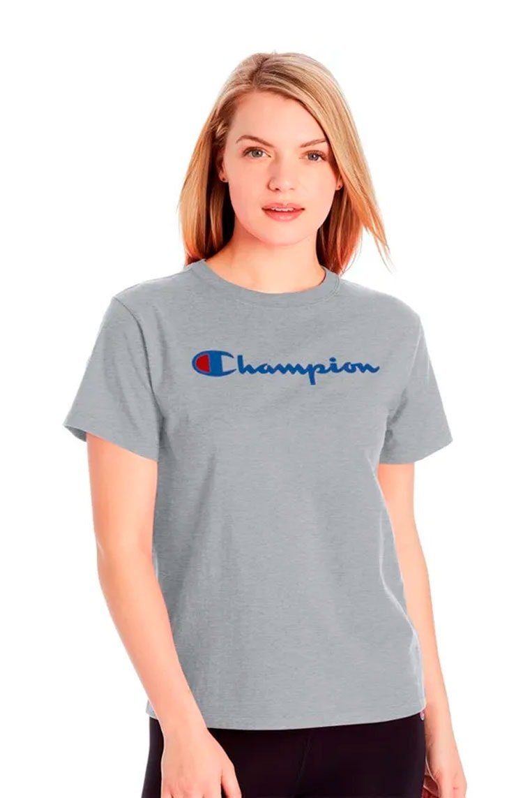 Camiseta Champion Script Logo Ink Cinza - NewSkull