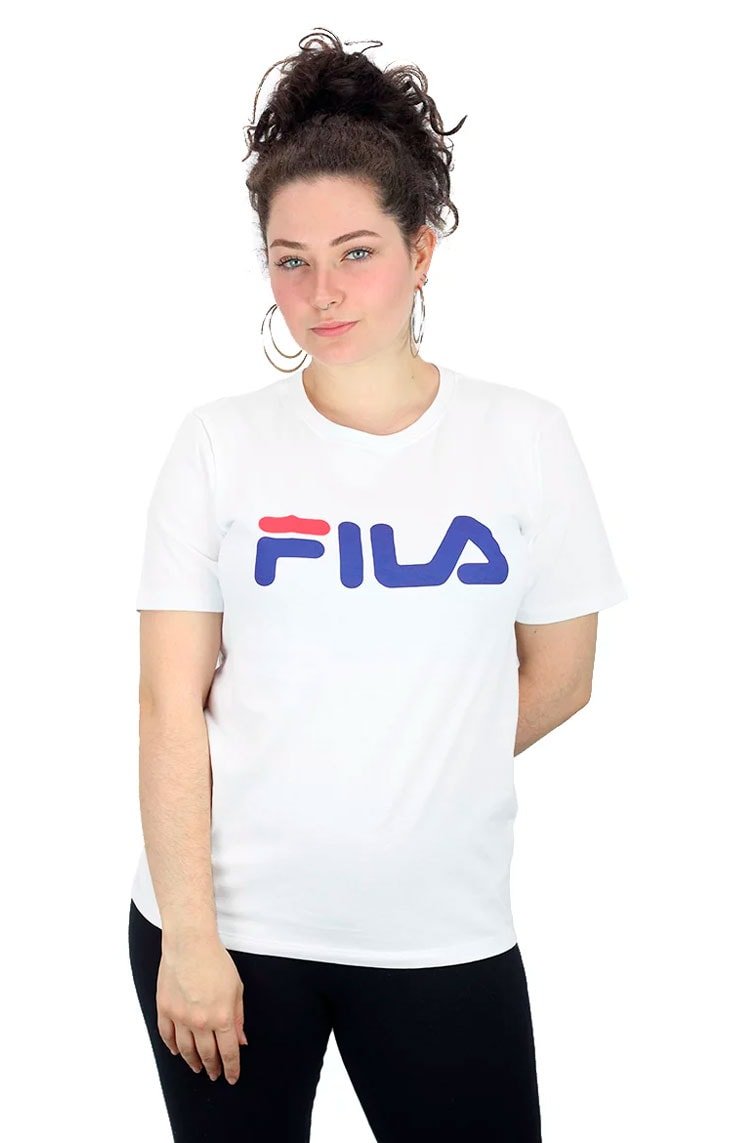 Camiseta Fila Basic Letter Feminina Branca/Azul - NewSkull