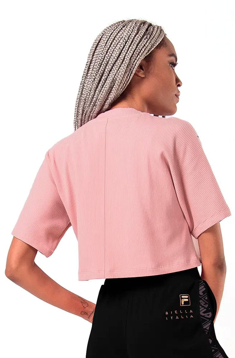 Camiseta FILA Cropped Canelado Ribbed Feminino Rosa - NewSkull