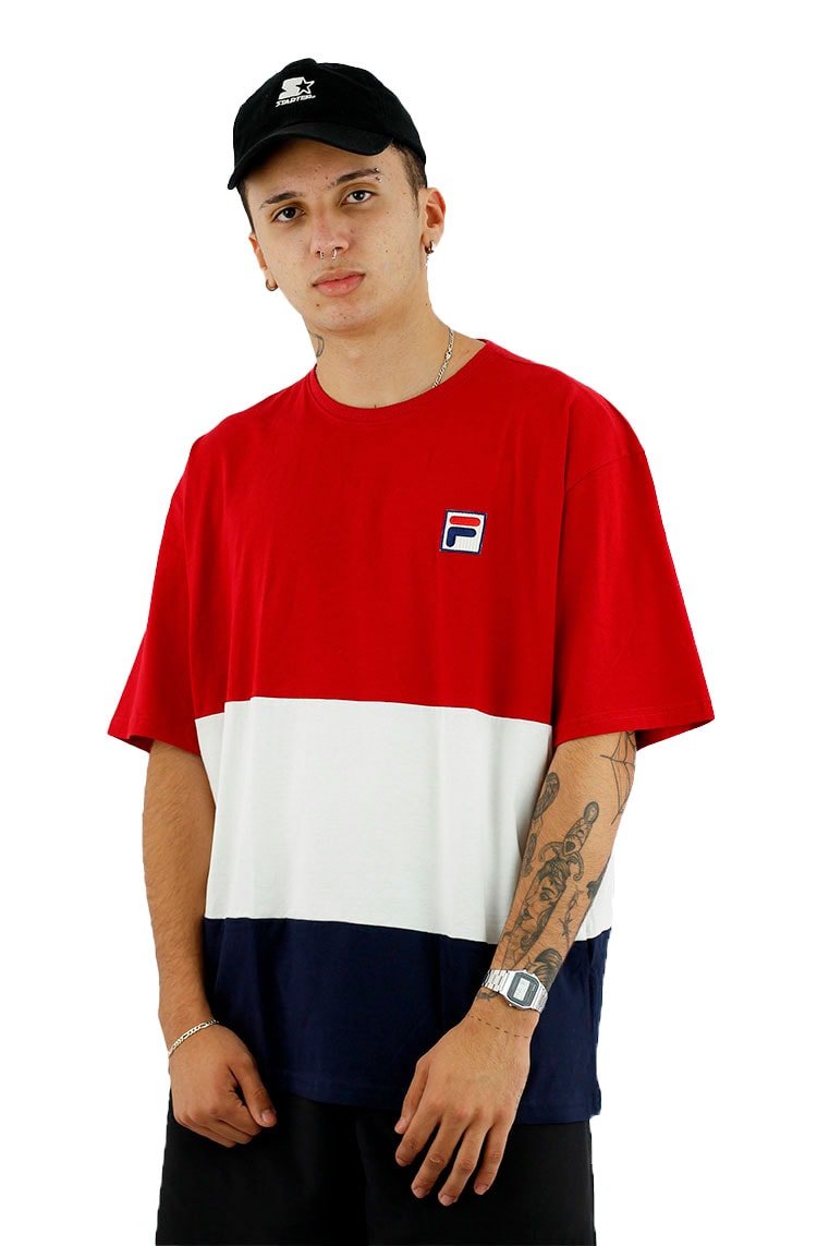 Camiseta Fila Over Block Azul/Vermelho/Branco - NewSkull