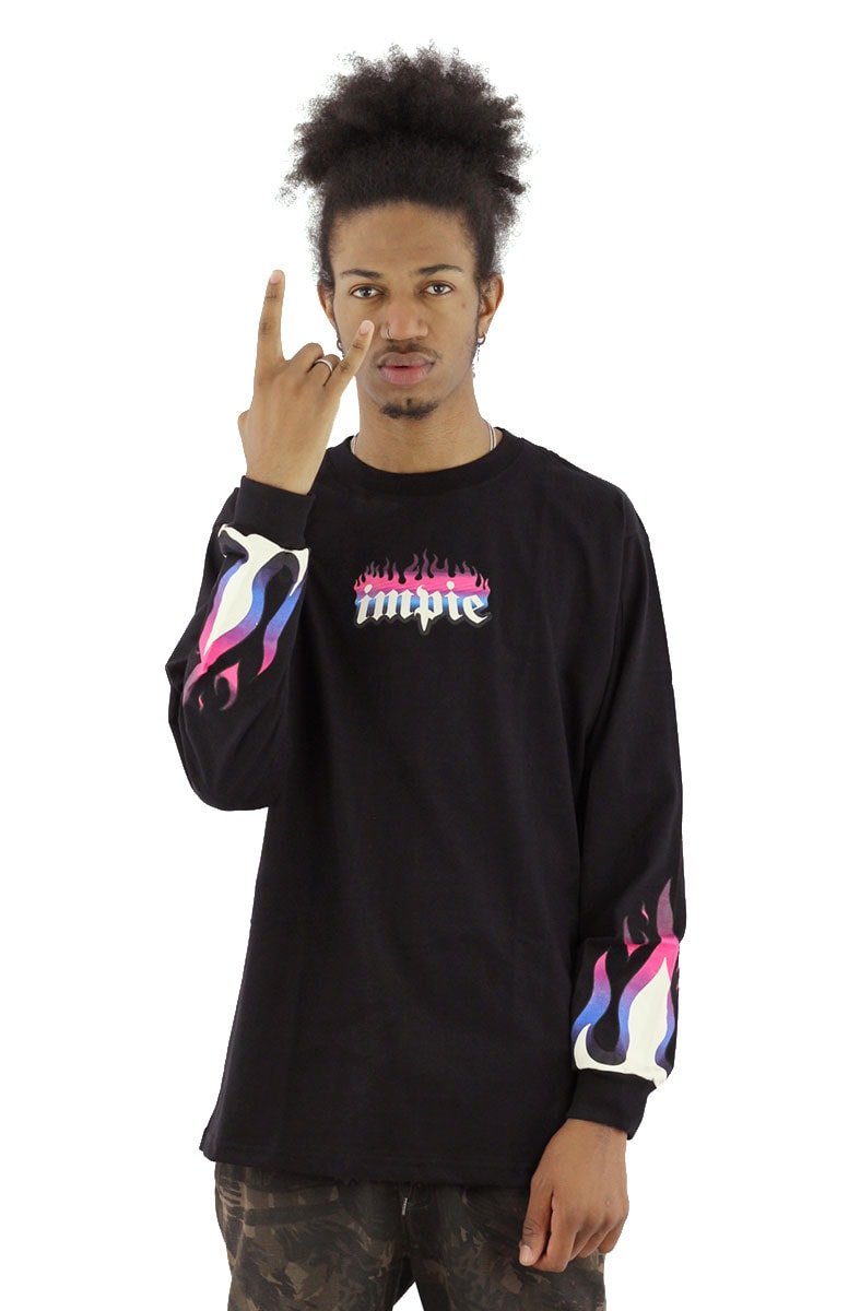 Camiseta IMPIE Manga Longa Flame 8 Preta - NewSkull