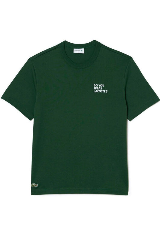 Camiseta Lacoste Algodão Efeito Piqué Slogan Costas Verde/Branco TH2285 - 23 - NewSkull