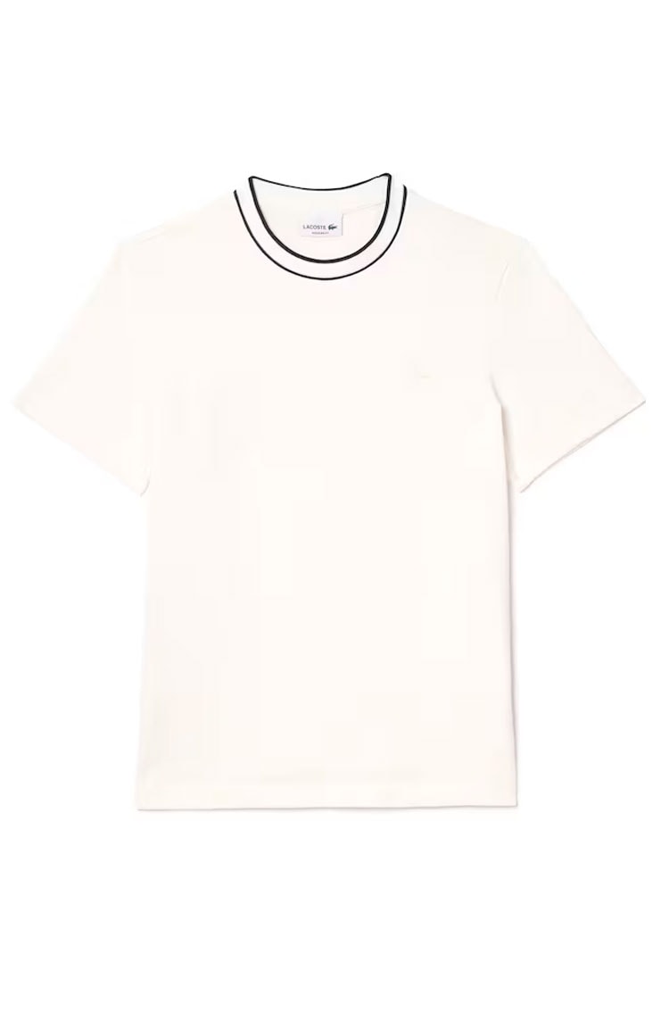 Camiseta Lacoste Piqué Stretch Gola Listrada Branco/Azul Marinho - NewSkull