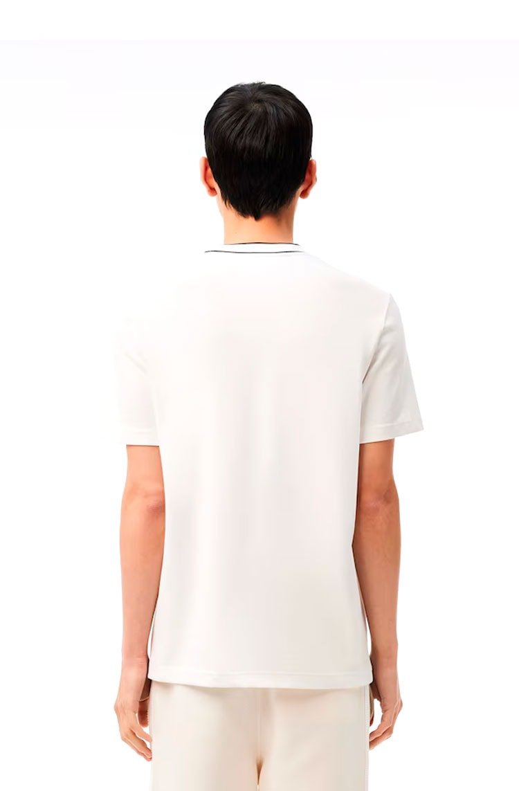 Camiseta Lacoste Piqué Stretch Gola Listrada Branco/Azul Marinho - NewSkull