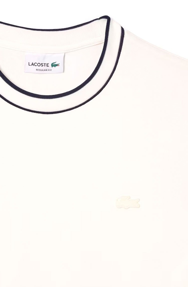 Camiseta Lacoste Piqué Stretch Gola Listrada Branco/Azul Marinho - NewSkull