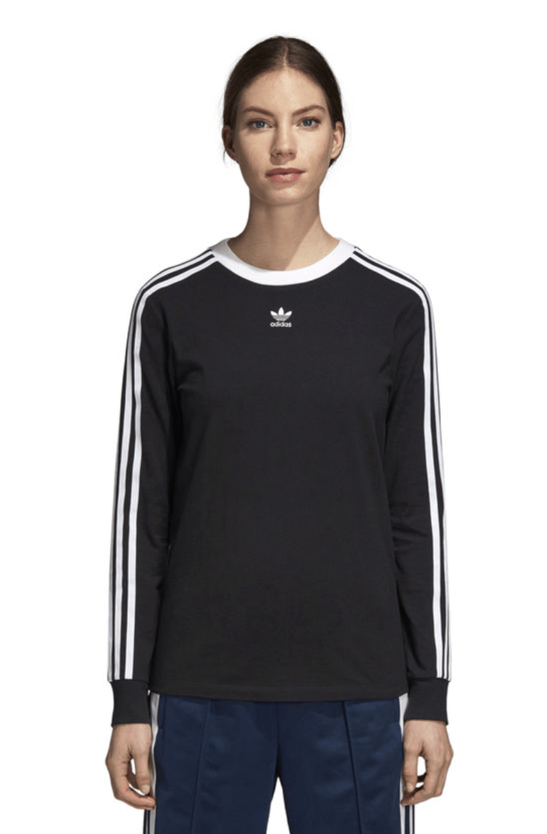 CAMISETA MANGA LONGA ADIDAS 3 STRIPES FEMININA PRETA - NewSkull
