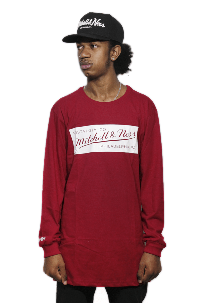 Camiseta Mitchell e Ness Box Logo Manga Longa Vermelho - NewSkull