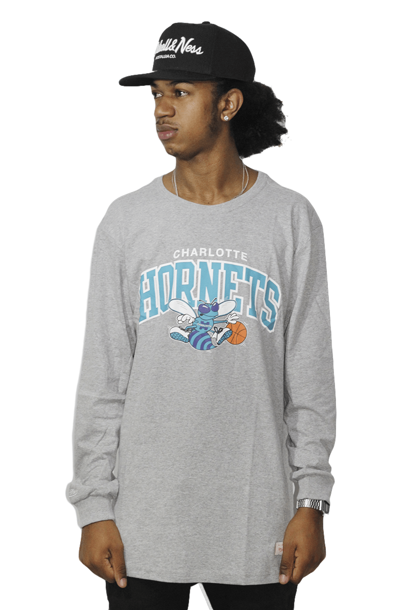 Camiseta Mitchell e Ness Charlotte Hornets Arch Cinza - NewSkull