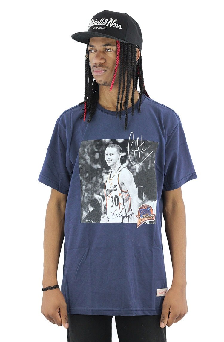 Camiseta Mitchell e Ness Warriors Steph Curry Azul - NewSkull