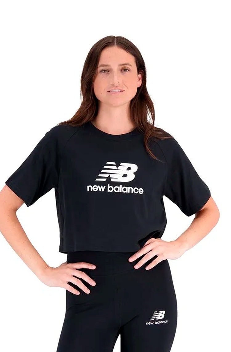 Camiseta New Balance Feminina Cropped Essentials Preto - NewSkull