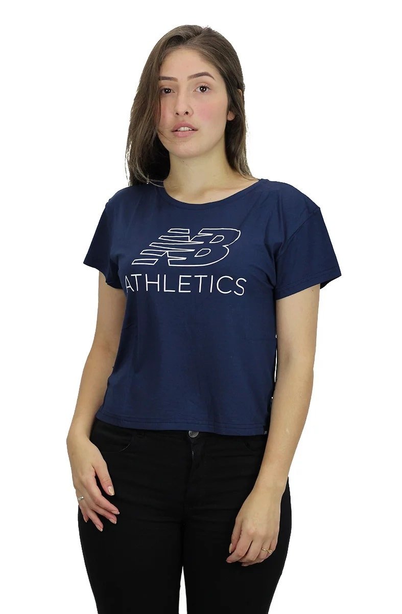 CAMISETA NEW BALANCE FEMININA NB ATHLETICS CROPPED AZUL - NewSkull