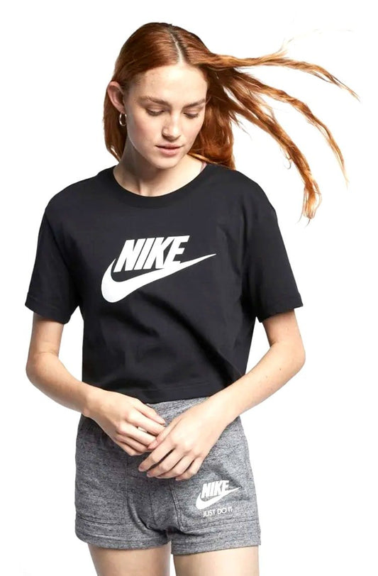 Camiseta Nike Cropped Sportswear Essential Feminina Preta/Branca - NewSkull