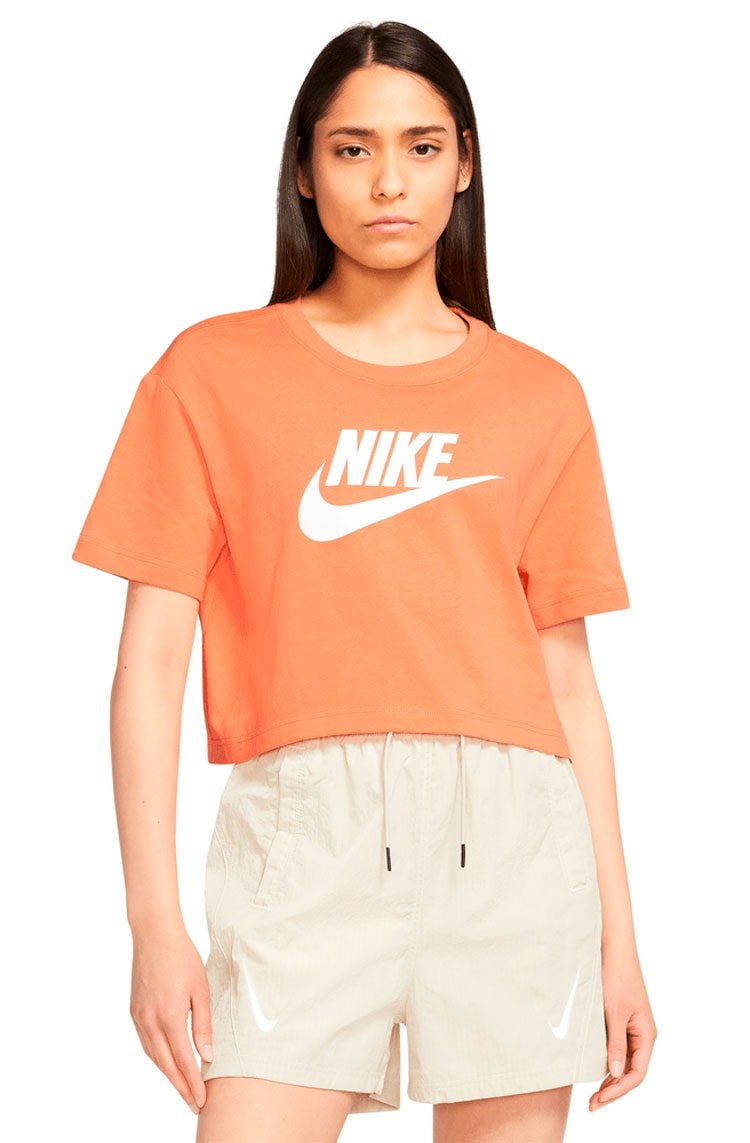 Camiseta Nike Cropped Sportswear Essential Laranja/Branco - NewSkull