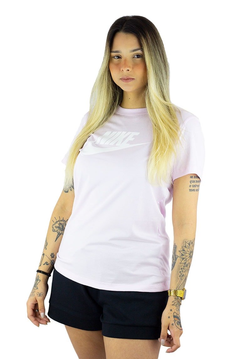 Camiseta Nike Sportswear Essential Feminina Rosa/Branca - NewSkull