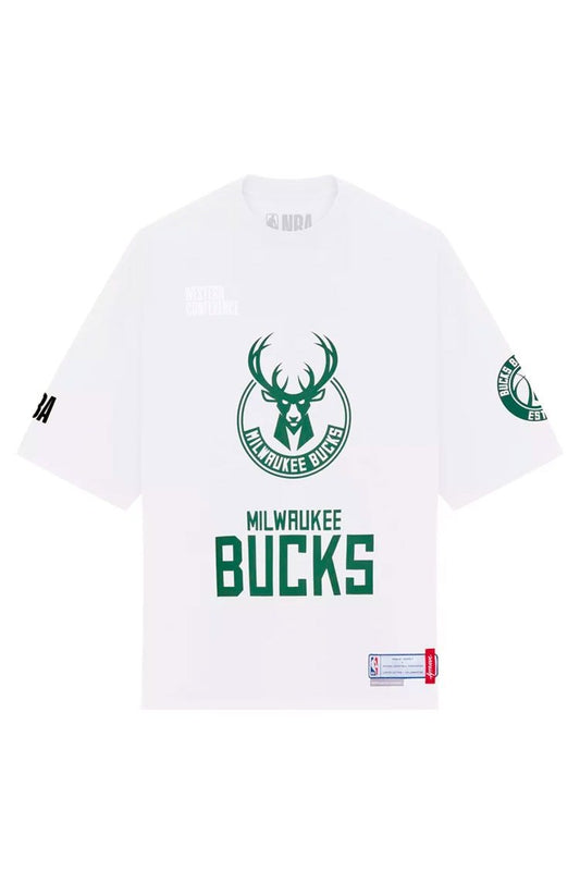 Camiseta Oversized Approve X NBA Bucks Off White/Verde - NewSkull