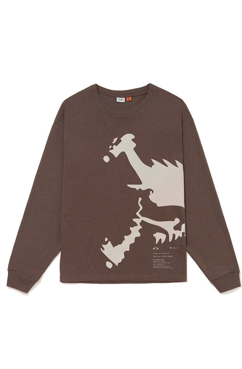 Camiseta Piet x Oakley Big Skull LS Manga Longa Marrom - NewSkull