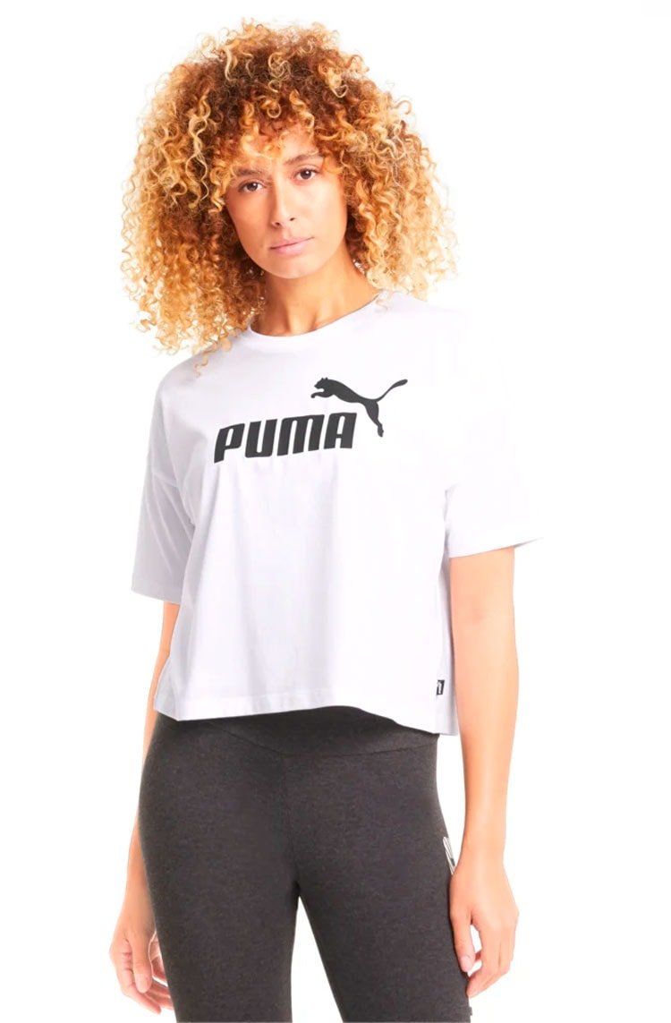 Camiseta Puma Cropped Essentials Logo Feminina Branca - NewSkull