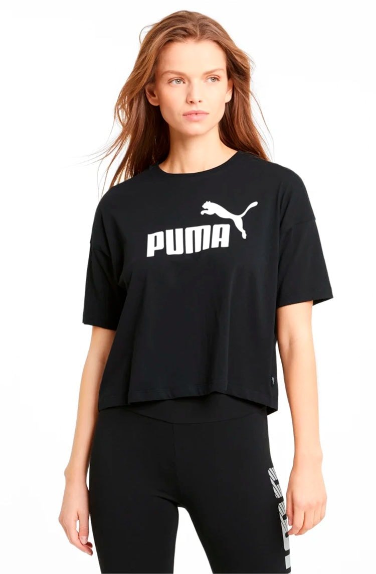 Camiseta Puma Cropped Essentials Logo Feminina Preta - NewSkull