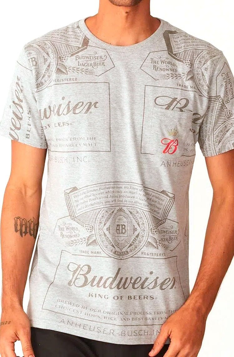 Camiseta Starter Budweiser Cinza/Vermelho - NewSkull